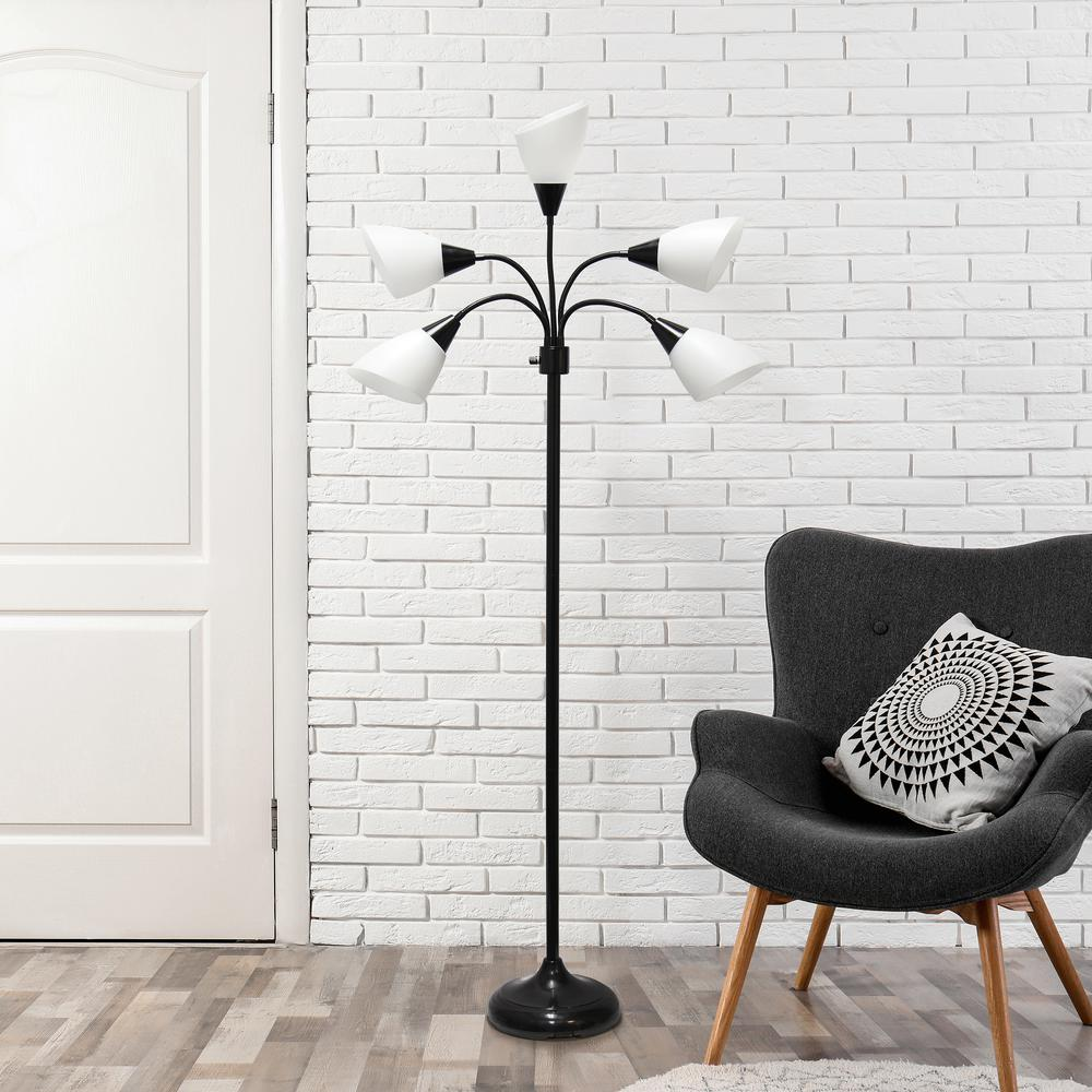 67" Multi Head Medusa 5 Light Adjustable Gooseneck Black Floor Lamp