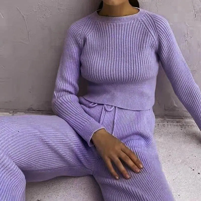 Knitted Wide-leg Pants and Top Set